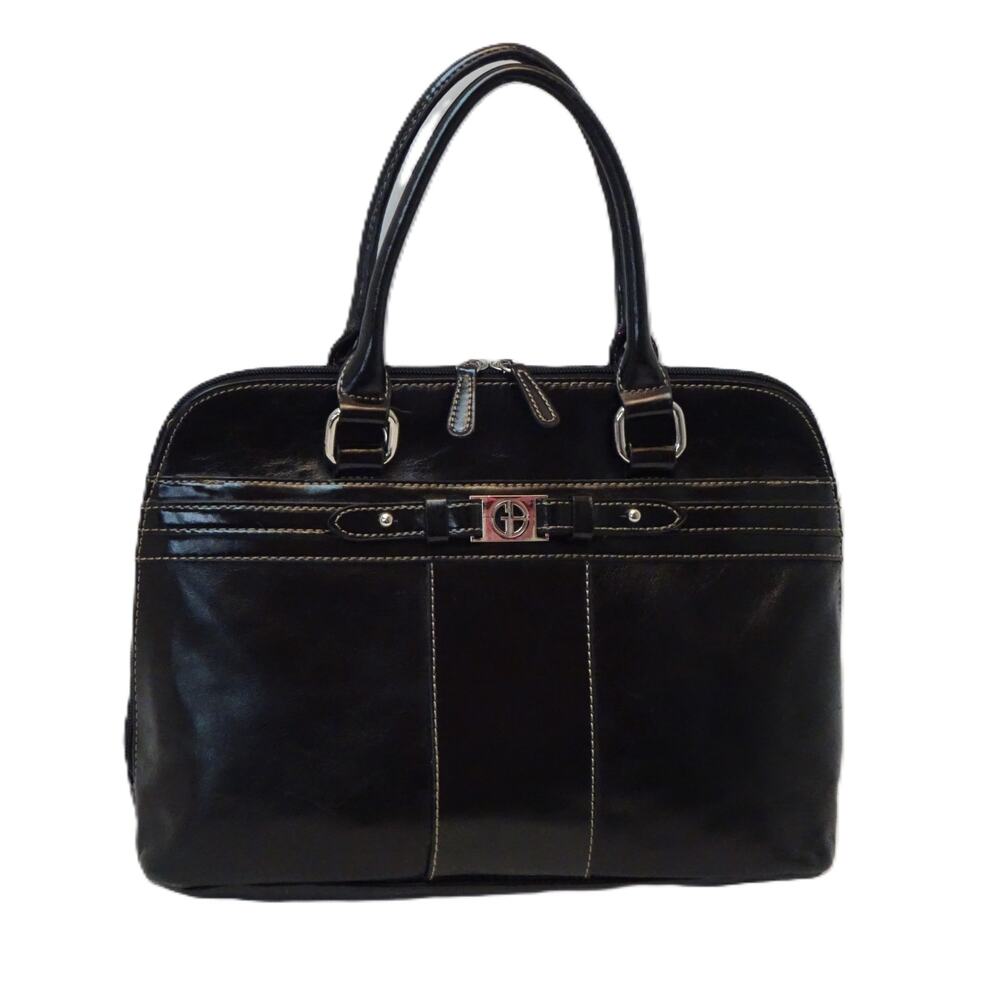 Giani Bernini Black Genuine Leather Handbag – Crossbody Strap Silver Hardware